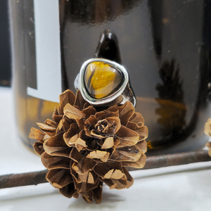 بالجملة خاتم أزياء من الفولاذ المقاوم للصدأ الفضي العتيق للنساء ، أحجار كريمة من الأحجار الطبيعية الكلاسيكية للأحزاب - Product Image 5