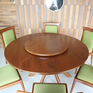 Table à manger ronde moderne avec centre rotatif et chaises rembourrées, meubles de salle à manger en bois pour usage domestique - Product Image 2