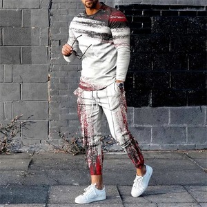 Nouveau t-shirt à manches longues pantalons de survêtement costume hommes Streetwear Vintage sweat surdimensionné hommes vêtements 2 pièces ensembles - Product Image 2