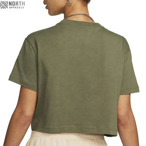 Haut court pour femme, décontracté, uni, sexy, manches courtes, en coton/bambou, tissu polaire, coupe régulière, vêtements de sport de haute qualité - Product Image 3