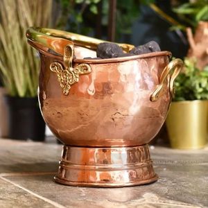 Antique Finished Copper <b>Coal</b> Bucket with a Classic & Sturdy Design & Ideal for Adding Rustic Charm to a Fireplace - Product Image 5