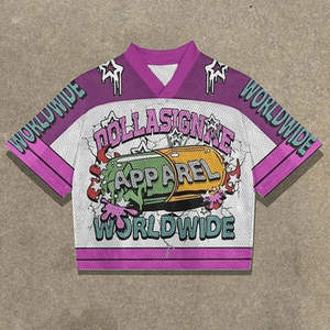 Personalizado del fabricante Vintage uniforme de fútbol americano de los hombres de gran tamaño de malla de punto con cuello en V Crop Boxy Jersey corto de talla grande - Product Image 6