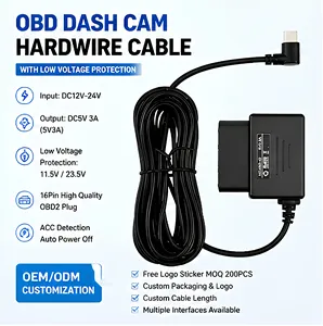 Konverter DC Step Down 10.5ft Panjang, OBD ke TYPE C 5V3A untuk Kamera Dasbor DVR, Plug and Play, Kabel Penurun Tegangan Port OBD - Product Image 1