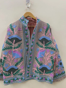 Veste en velours à col, brodée à la main, style Suzani, en velours floral |   Blouson aviateur |   Veste hippie - Product Image 3