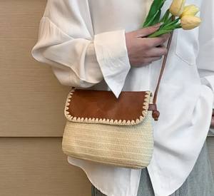 Sac bandoulière en paille tressée : Sac à main à bandoulière en corde de plage - Product Image 1