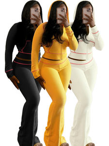 Chaude 2025 hiver deux pièces ensemble femmes broderie à capuche cloche bas 2 pièces salon porter Gym survêtement pour femmes ensembles vêtements - Product Image 2