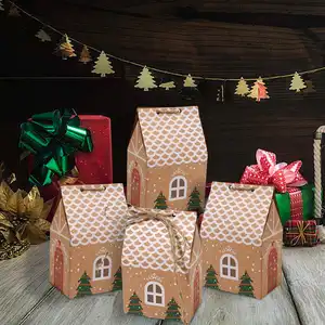 Kraft Paper House Shape With Ropes Candy Gift Bags Christmas Advent Calendar Box Diy Candy Biscuit Packaging Gift Boxes Kit