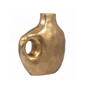 Vase en laiton de table de mariage luxueux fabriqué à la main enduit d'or pour les fêtes de restaurants d'hôtels - Product Image 2