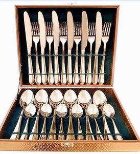 Ensemble de couverts décoratifs en acier inoxydable 24 pièces ensemble de vaisselle cuillère fourchette couteau avec étui couverts durables pour la salle à manger à la maison - Product Image 1