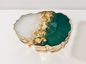 Set of 4 resin coasters with metallic leaf inlays perfect for vintage inspired tables and antique <b>furniture</b> sets - Product Image 6