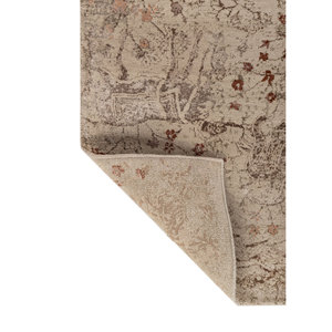 Far East Floral Hand Knotted <b>Wool</b> & Bamboo Silk Rug Large Area Esk-1574 for Bedroom Hallway Home Use Beige & <b>Brown</b> Rectangle - Product Image 5