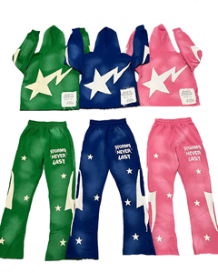 Ensemble de survêtement pour homme personnalisé de haute qualité 100% coton Streetwear Patchwork Crop Top surdimensionné Acid Wash Zip up Hoodies et Sweat Pants - Product Image 4