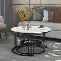 Mesa de Centro Redonda Moderna y Lujosa con Panel de Roca, Superficie de Mármol Ecológica, Muebles para Sala de Estar, Hogar, Hoteles, Apartamentos y Comedor