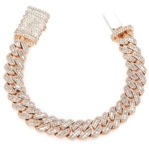 Pulsera Cubana de Oro Rosa, Pulsera con Diamantes de Imitación para Hombre, Pulsera de Oro Rosa con Diamantes Baguette, Pulsera Hip Hop - Product Image 3