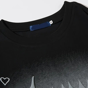 Retro Hip-Hop Graphic T-Shirt, Oversized Short <b>Sleeve</b> Tee with Heart Design, Casual Loose Fit Summer <b>Top</b> - Product Image 4