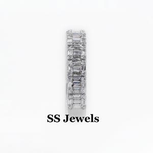 Bague en diamant Baguette plaquée or blanc 10 carats 925 argent VVS Moissanite Iced Out alliance pour hommes femmes cadeau d'anniversaire - Product Image 5