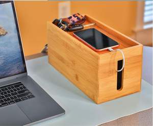 <b>Bamboo</b> Cable Management Box 2 Pack - Cord Organizer and Hider for Wires Power <b>Strips</b> Surge Protectors & More - Includes Cable - Product Image 2