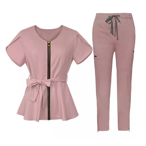 Uniforme médico Strech Jogger moda médico enfermera salón de belleza con cremallera frontal uniforme - Product Image 1