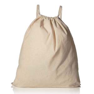 Large Organic Cotton Canvas Drawstring <b>Backpack</b> Zipper Closure Customizable Logo <b>Foldable</b> Mesh for Advertising Storage Gift Use - Product Image 1