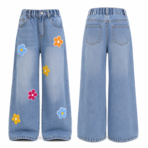 Jean large taille haute tendance couleur unie longueur complète pour femme – Vêtement décontracté - Product Image 1