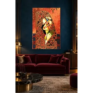 Impression sur toile Fida, motif vitrail sur fond orange, femme cubiste - Product Image 4