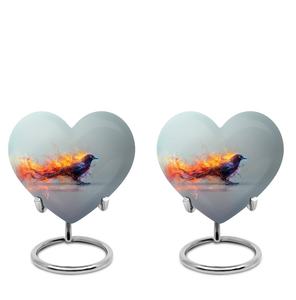 Urne mystique en forme de cœur d'oiseau de feu pour les cendres humaines Conception d'oiseau de flamme Urne funéraire moderne souvenir pour adultes 1-200 pouces cubes - Product Image 3
