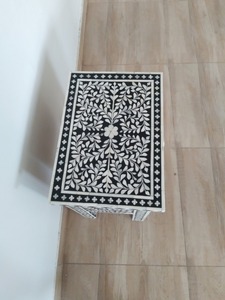 Consola con incrustaciones de hueso, taburete de noche Floral, mesita de noche con incrustaciones de hueso, mesita de noche azul, muebles de sala de estar en Low Coast - Product Image 5