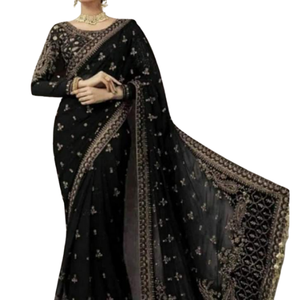 Sari de Seda Suave Banarasi Indio de Última Moda con Bordado de Encaje para la Temporada de Bodas, Hecho en Pakistán, Venta al por Mayor para Mujeres - Product Image 2