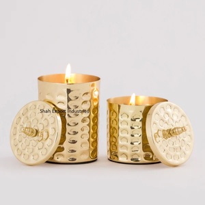 Vela votiva de té martillado de latón dorado antiguo con tapa para el hogar y la decoración de hoteles votiva llena de cera - Product Image 6