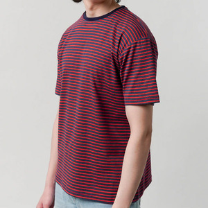 Camiseta personalizada a rayas con cuello redondo simple, textura alta, ajuste holgado, camisa de manga larga para hombre, camisetas para hombre - Product Image 6