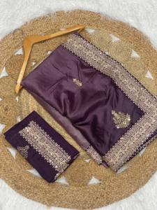Vente chaude or soie écraser avec paillettes broderie Saree fabricant et fournisseur de l'inde à bas prix - Product Image 6