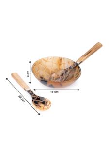 Cuenco de Cuerno de Búfalo con Juego de Cucharas a Juego, Acabado Brillante Hecho a Mano y Patrón de Líneas Doradas para una Decoración Elegante del Hogar - Product Image 2