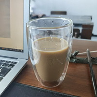 Mug à café en verre à double paroi de qualité supérieure - Tasse en borosilicate résistante à la chaleur au design minimaliste - Gobelet isotherme sans poignée