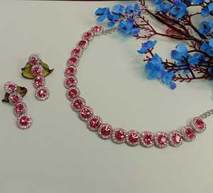 Indian Silver Plated Jewelry Supplier CZ Crystal Rhinestone Wedding Choker Necklace Set Dangle <b>Earrings</b> Jewellery For Women - Product Image 1