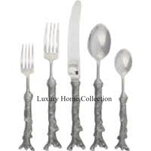 Ensemble de couverts fantaisie en acier inoxydable avec cuillère de couleur argentée et Spork avec poignée en laiton coulé en forme de feuille - Product Image 5