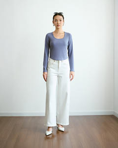 Camiseta de Algodón de Alta Calidad para Mujer, Informal, Transpirable, Ajustada, Cuello Redondo, Corta, Lisa, de Poliéster, Viscosa y Elastano, para el Verano - Product Image 3