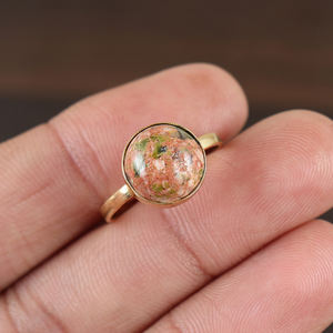 Natural Unakite Gemstone <b>Ring</b> In Gold Plated 925 <b>Sterling</b> <b>Silver</b> | Handmade <b>Adjustable</b> Statement <b>Ring</b> - Product Image 2