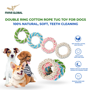 Jouet de traction pour chien en corde de coton à double anneau durable, aide à améliorer la force de préhension, réduit le stress et encourage des habitudes de mastication saines - Product Image 4