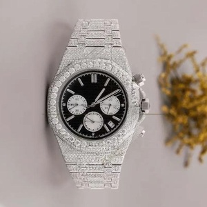 นาฬิกาฮิปฮอปเพชร VVS Moissanite ตามสั่งการเคลื่อนไหวอัตโนมัติทำด้วยมือสายสแตนเลสสำหรับผู้ชาย - Product Image 1