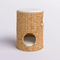 Lit pour chat surélevé en jacinthe d'eau tressée à la main de haute qualité, pour petits chiens, deux niveaux de couchage, coussin doux, portable, en carton