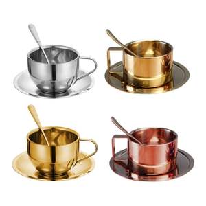 Juego de tazas de café de acero inoxidable, taza resistente al calor de doble pared con platillo, cuchara, vajilla para bebidas, accesorios de cocina y cafetería - Product Image 5