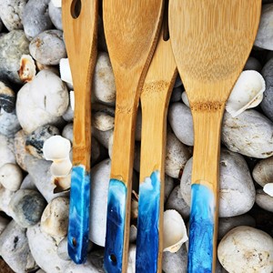 <b>Wooden</b> Salad <b>Tongs</b> Resin Salad Server Set Natural <b>Wooden</b> with 2 Turners Sustainable Handmade Utensils - Product Image 6