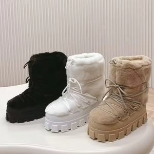 Bottes fourrées Apres Ski, chaussures d'hiver respirantes à semelle plate, doublées de fourrure de mouton, pour la neige et le froid, automne, chaussures pour femme - Product Image 2