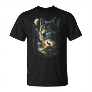 T-Shirt con Lupo che Urla di Notte nella Foresta per Amanti della Natura, Abbigliamento Promozionale a Tema Animale per Uomo - Product Image 2