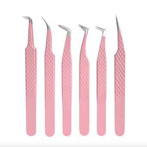 แหนบต่อขนตาสแตนเลสสีชมพูสีฟ้าสีดำคุณภาพสูงพร้อมปลายไฟเบอร์และด้ามจับโลโก้ที่ออกแบบได้ตามที่ต้องการ - Product Image 5