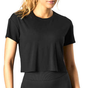 Haut court de sport à carreaux pour femme, respirant, extensible, pour fitness et gym, en coton doux, séchage rapide, anti-UV, vêtement élégant pour l'été - Product Image 4