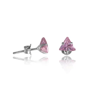 "Women's Fashionable Silver Pink Trillion <b>Stud</b> Earrings-Perfect Gift Choice" - Product Image 1