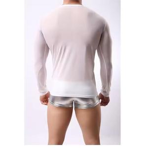 Top Trendy O-cuello de malla Boxy Blusa Undershirt Sheer Fishnet Gym Camisetas Logotipo personalizado Mezcla de algodón Regular Fit Transpirable Hombres - Product Image 2