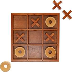 Jeu de société en bois Tic-Tac-Toe Jeu de morpion en bois, petit jeu de voyage avec pièces fixes - Product Image 1
