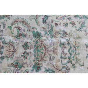 พรมวินเทจสไตล์ตุรกี ขนาด 4.5x7.9 ฟุต ลายต้นไม้และพืชสีเขียว ทำจากขนสัตว์ - Product Image 5